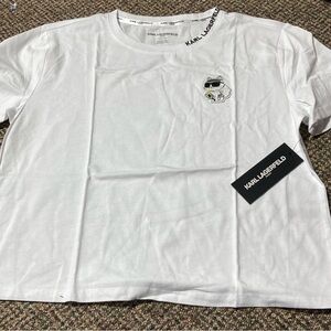 Karl Lagerfeld Short Sleeve Tee with Embroidered Cat White, Mens Small, NWT